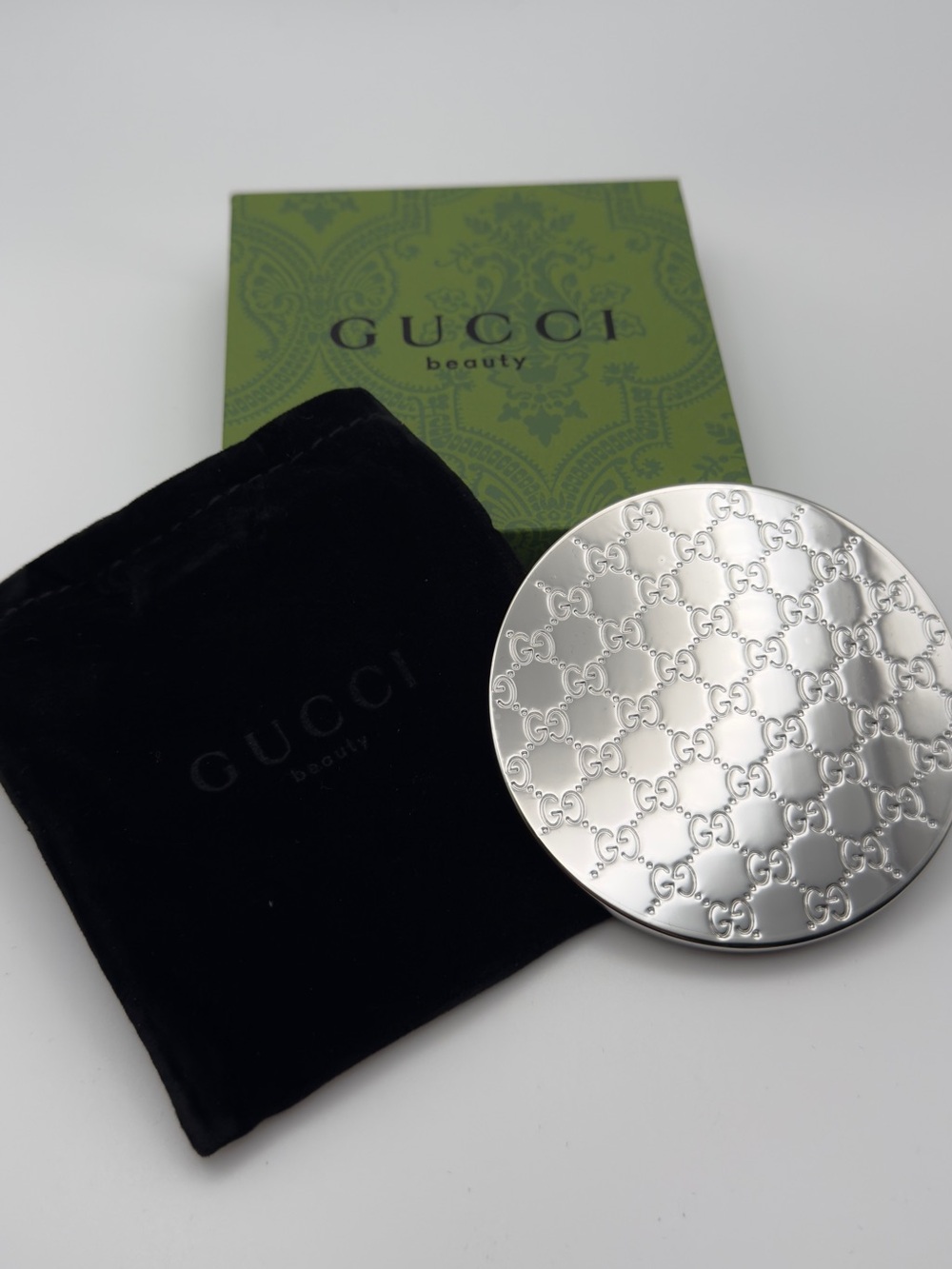 Gucci Silver Toned Embossed GG Monogram Mirror Compact